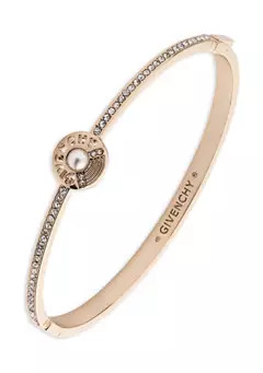 Givenchy Gold Tone White Pearl Logo Bangle Bracelet | Belk