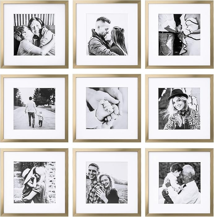 ArtbyHannah Square Picture Frame, Gold Gallery Wall Frame Set Display Pictures 8x8 inch with Mat ... | Amazon (US)