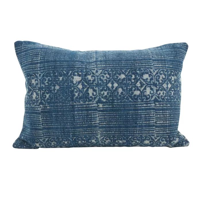 16"x24" Stripes And Swirls Distressed Down Filled Throw Pillow Blue - Saro Lifestyle | Target