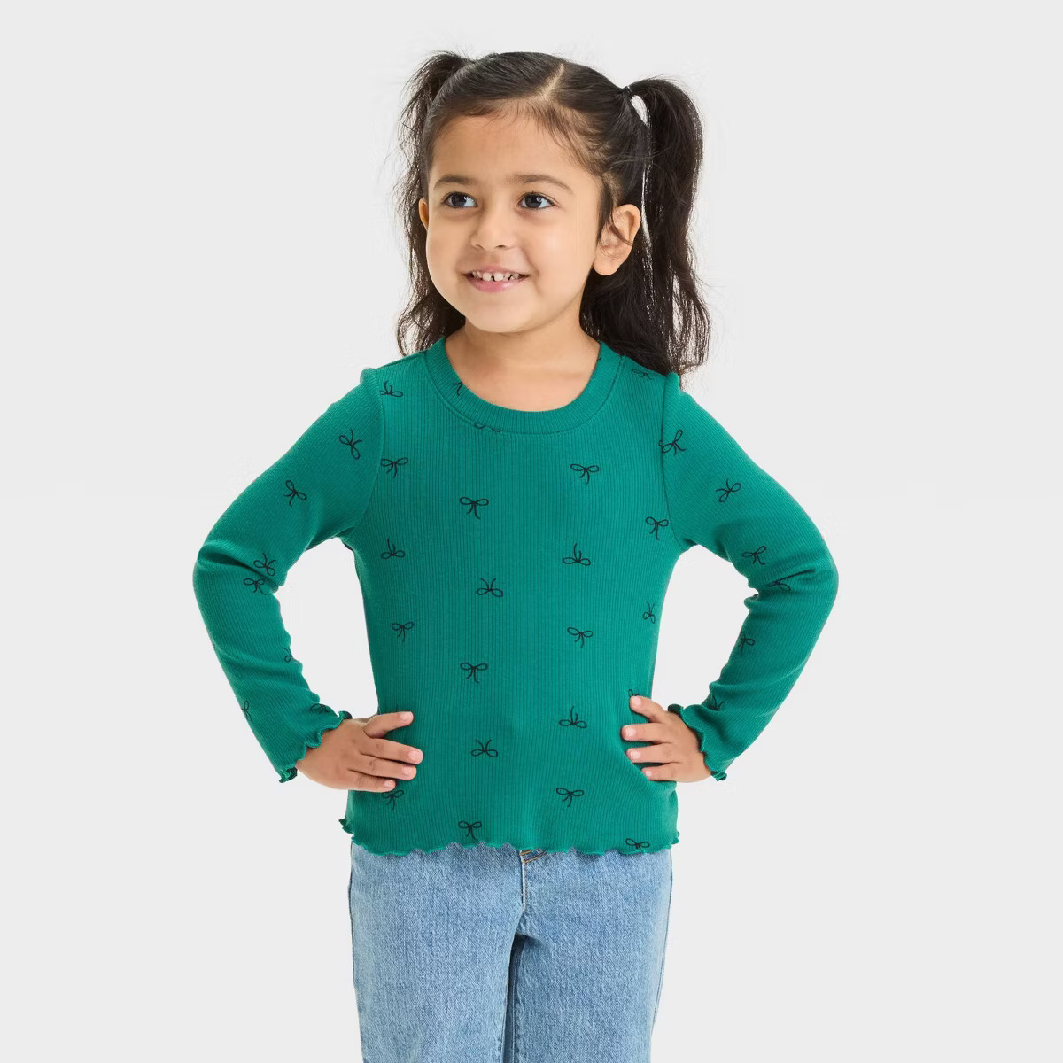 Toddler Girls' Long Sleeve Floral Printed Shirt - Cat & Jack™ Dark Green 2T | Target