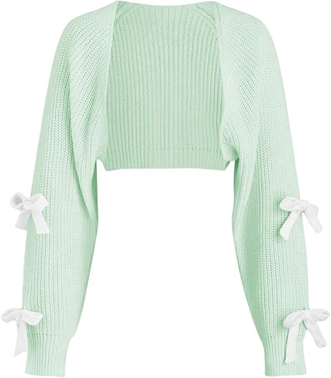 Verdusa Women's Bow Sweater Cute Cropped Cardigan Long Sleeve Knitted Shrug | Amazon (US)