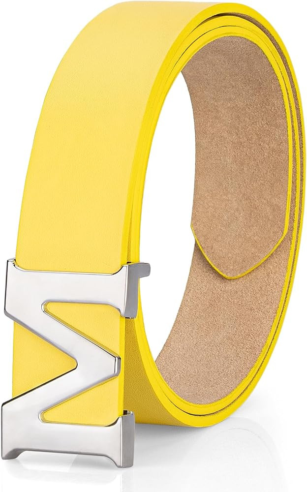 maikun Womens Leather Belts Removable Letter M Plate Buckle Waist Belt 1.18" Width | Amazon (US)