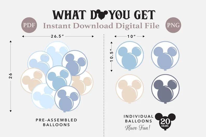 Printable Pastel Mickey Balloons, Disneyland Baby Shower Stand up Prop, Mickey Birthday Party Dec... | Etsy (US)