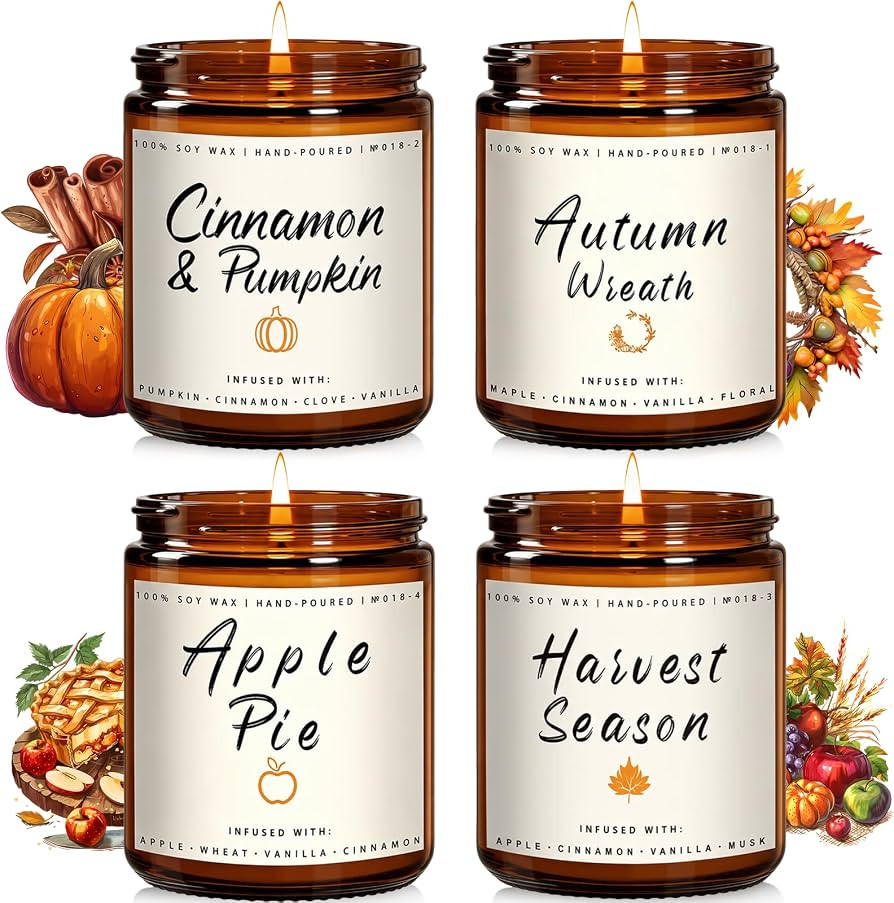 Fall Candle Set | 4-Pack Scented Soy Candles for Home - Autumn Candle Set, Gifts with Pumpkin, Ap... | Amazon (CA)