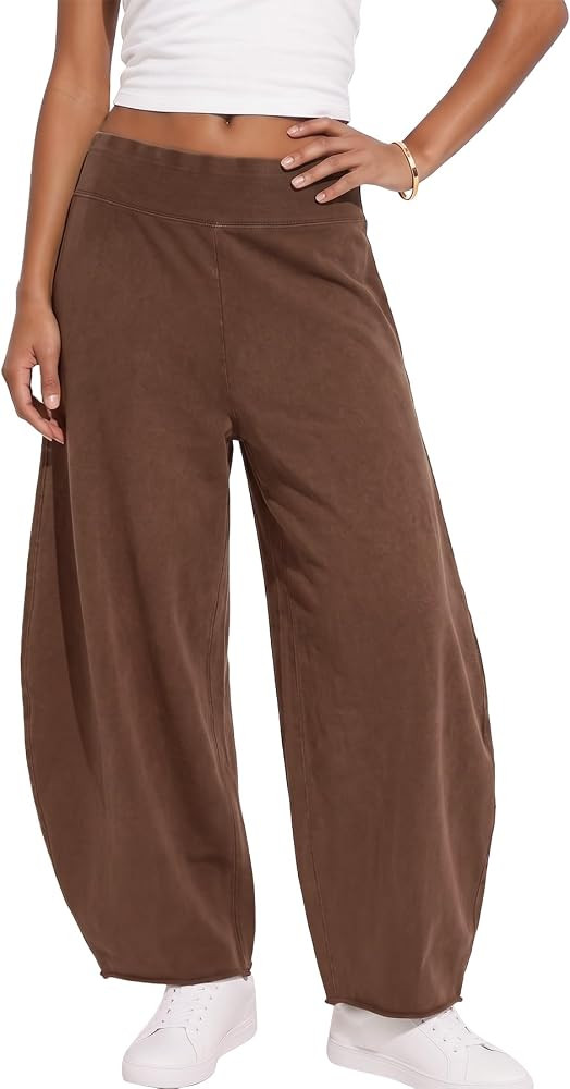 Womens Casual Baggy Barrel Pants Acid Wash Lounge Wide Leg Pants Low Waist Raw Edge Athletic Hare... | Amazon (US)