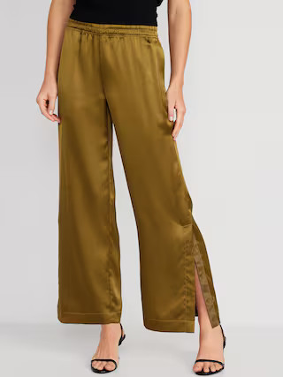 Mid-Rise Wide-Leg Satin Track Pants for Women | Old Navy (US)