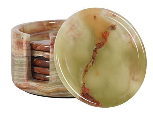 Radicaln Green Onyx Marble Coasters Set of 6 Handmade 3.5" Inch Round Coasters for Drinks, Coaster Set with Holder for Dining Tables | Amazon (US)