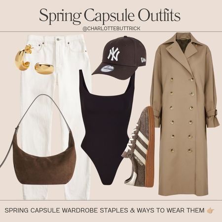 Spring capsule wardrobe outfit - trench coat - skims bodysuit - suede across body bag - white jeans - Adidas Spezial trainers 

#LTKfindsunder100 #LTKstyletip #LTKSeasonal
