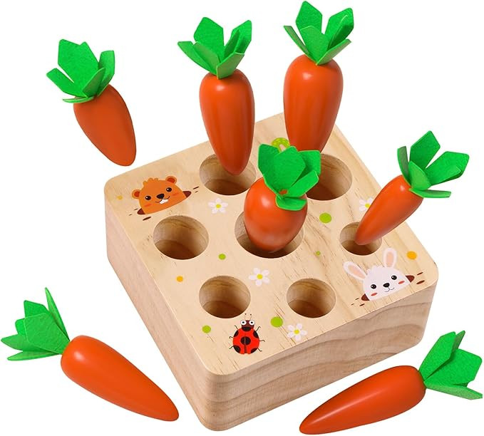 Montessori Toys for 1 Year Old, Montessori Baby Carrots Toy for 12 Months, Educational Wooden Car... | Amazon (US)
