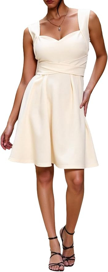 Women's Sweetheart Neckline Tie Back Dress Sleeveless A Line Flowy Mini Dresses | Amazon (US)