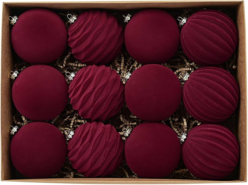 Velvet Christmas Ornaments 12 Pcs 3.1 Inches Large Christmas Balls Shatterproof Baubles Xmas Ball... | Amazon (US)
