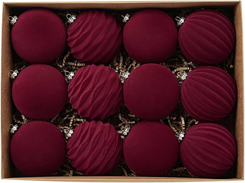 Velvet Christmas Ornaments 12 Pcs 3.1 Inches Large Christmas Balls Shatterproof Baubles Xmas Ball... | Amazon (US)