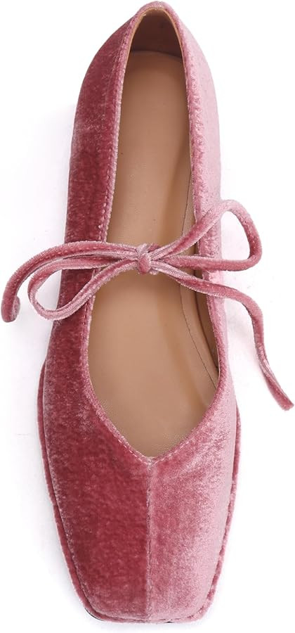 Lace Up Square Toe Ballet Flats for Women Cute Bow Slip On Mary Jane Flats Casual Ballerina Shoes | Amazon (US)