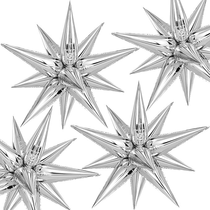 Amazon.com: 50Pcs Silver Explosion Star Foil Balloons, Silver Starburst Cone Mylar Balloons, Poin... | Amazon (US)