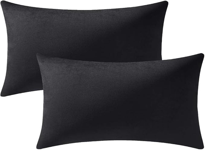 DEZENE Decorative Pillow Covers 12x20 Black: 2 Pack Cozy Soft Velvet Rectangular Throw Pillow Cas... | Amazon (US)