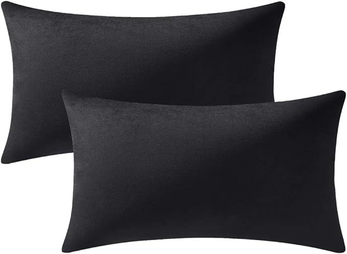 DEZENE Decorative Pillow Covers 12x20 Black: 2 Pack Cozy Soft Velvet Rectangular Throw Pillow Cas... | Amazon (US)