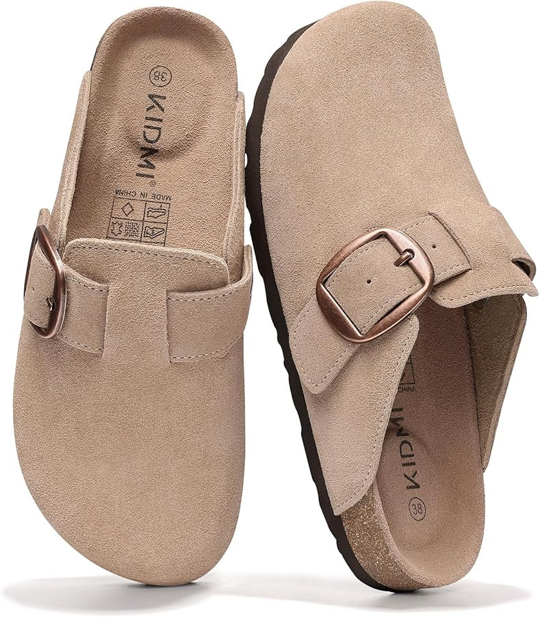 KIDMI Genuine Suede Clogs for Women Memory Foam Cork Footbed Potato Shoes Slip On Leather Mules w... | Amazon (US)