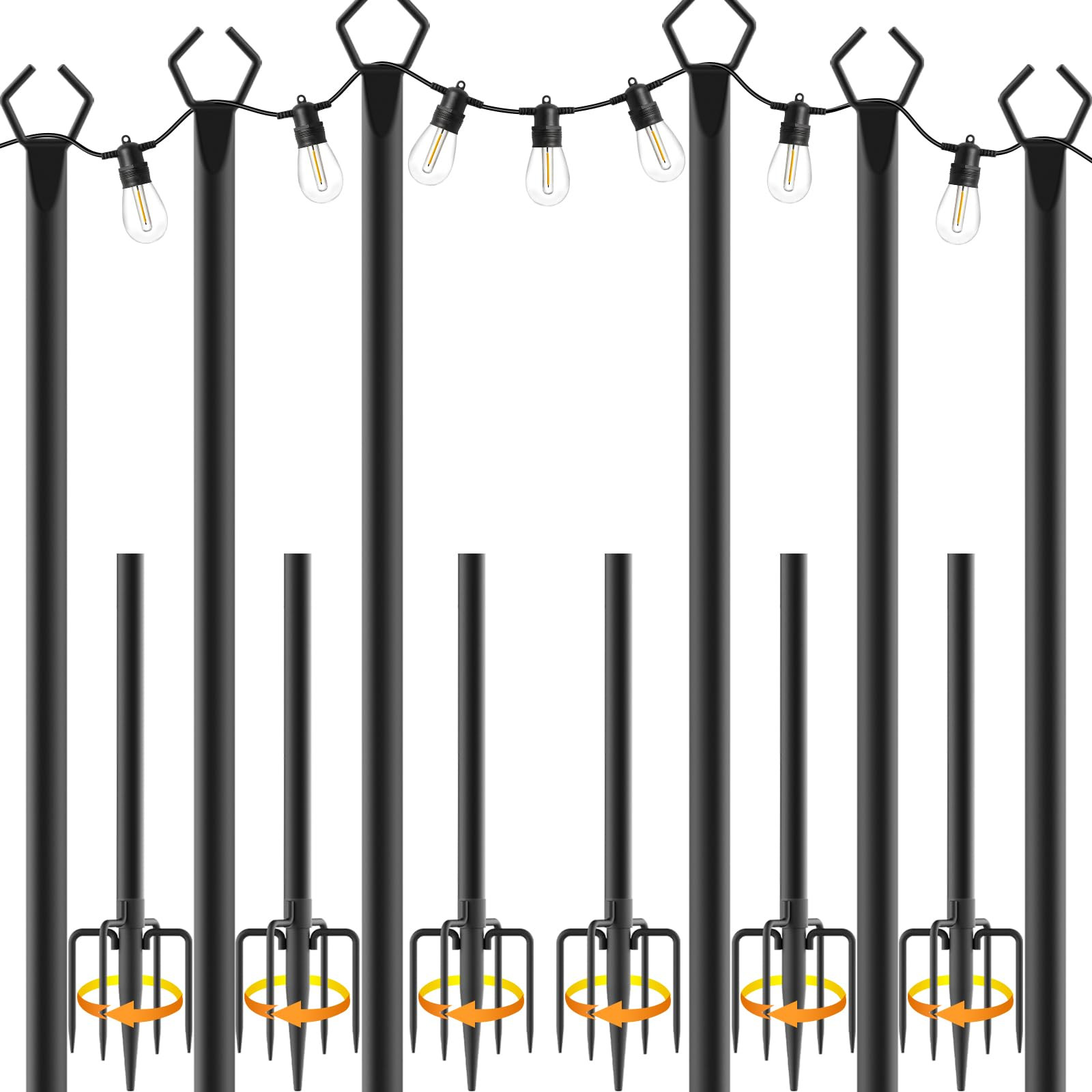 6 Pack 10 ft Heavy Duty Metal String Light Poles Adjustable Outdoor Lighting Stand for Patio,Back... | Amazon (US)