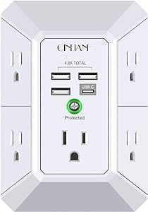 Wall Charger, Surge Protector, QINLIANF 5 Outlet Extender with 4 USB Charging Ports (4.8A Total) ... | Amazon (US)