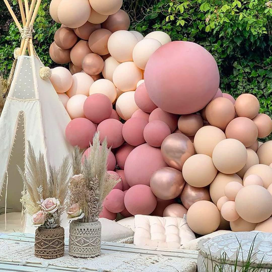 Nude Dusty Pink Balloon Garland Kit Blush Coffee Brown Rose Gold Metallic Double Stuffed Latex Ba... | Amazon (US)