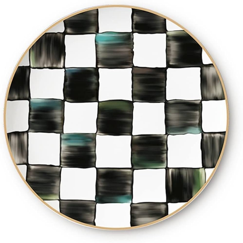 GXFEI Bone China Plate, Nordic Style Ceramic Plate With Gold Edge, Black And White Checkered West... | Amazon (US)