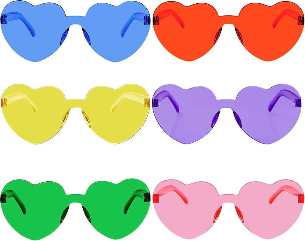 Fengek 6 Pcs Heart Shape Sunglasses Frameless Transparent Glasses Party Favors for Women, Multico... | Amazon (US)