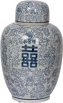 A&B Home Porcelain Vase 13" Blue & White Ceramic Ginger Jar with Lid Ancient Chinese Oriental Sty... | Amazon (US)