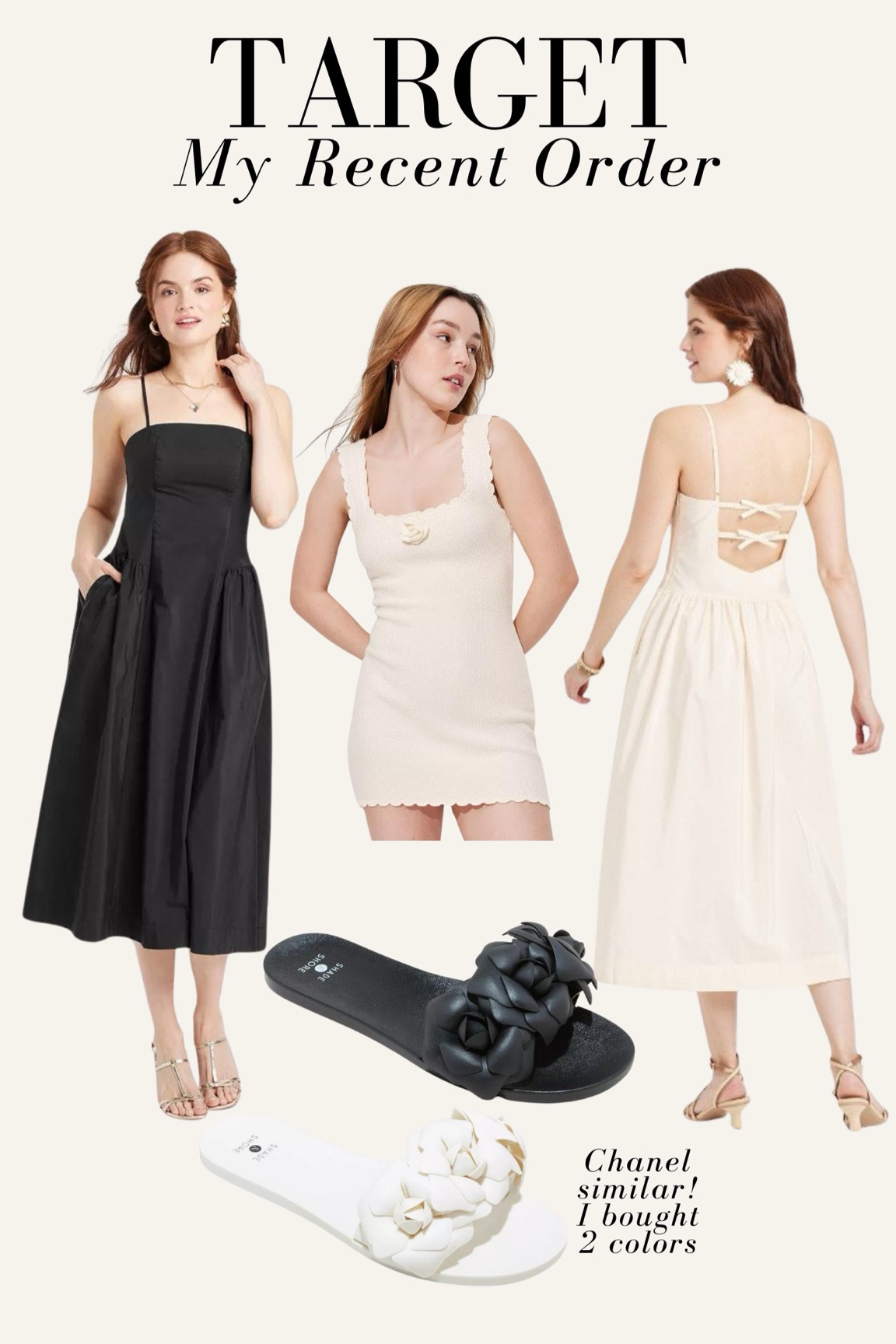 My recent Target order! Target finds, Target sandals, Chanel similar sandals, a line dress, Target dress, midi bow dress, summer outfit, Chanel like flower sandals. Save vs splurge 

#LTKFindsUnder100 #LTKStyleTip #LTKFindsUnder50