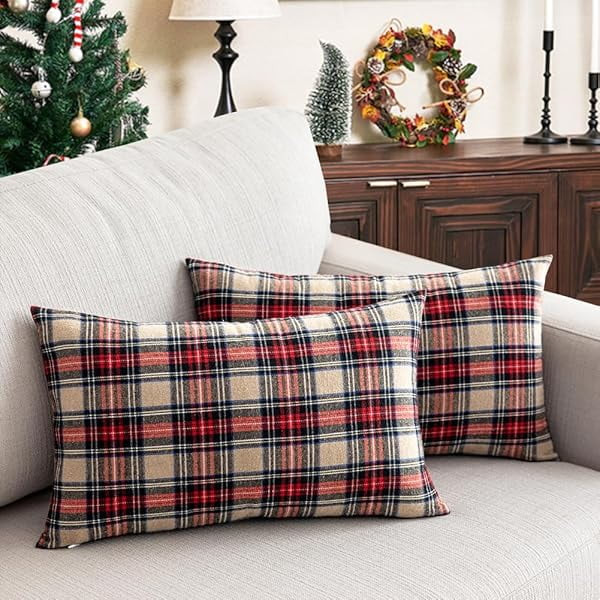 0829 Brown Tartan Plaid Christmas Lumbar Pillow Covers 12x20 Set of 2, 12 x 20 Vintage Christmas ... | Walmart (US)
