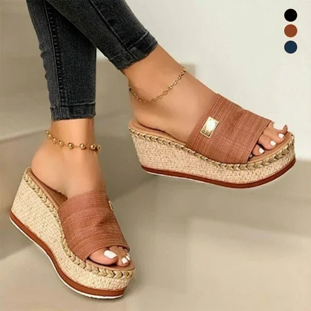 SPRING PARK Womens Platform Wedge Sandals Slip On Summer Mules Holiday Anti Skid New | Walmart (US)