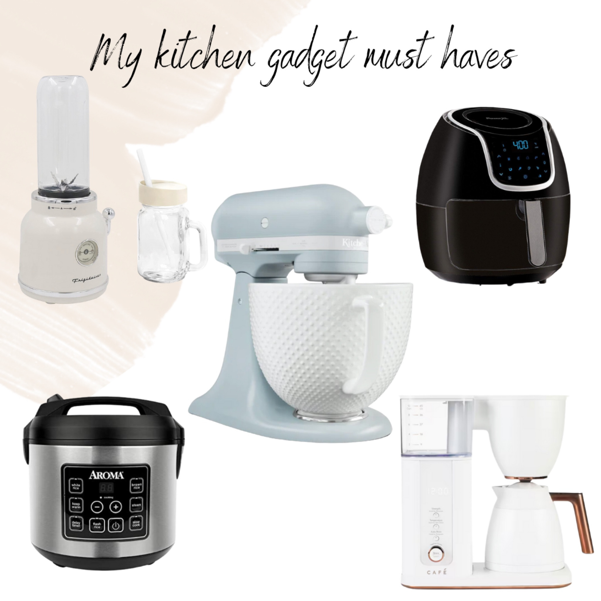 The kitchen gadgets I’m constantly using and that everyone should have at least 1 of in their home! These are my personal favorites 🤍

1. A mixer you love- great for baking AND making mashed potatoes 😏
2. An air fryer- these things can make ANYTHING! 
3. A rice cooker- I can cook just about anything BUT rice, unless I have my handy dandy rice maker!
4. A coffee maker you love- because…. Coffee 
5. A smoothie maker- or margarita maker… either way 😉 


#LTKhome