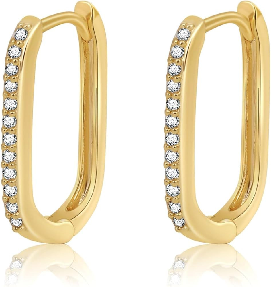 Chunky Gold Stud Earrings for Women 14k Gold Plated Hypoallergenic Gold Earrings Gold Statement E... | Amazon (US)