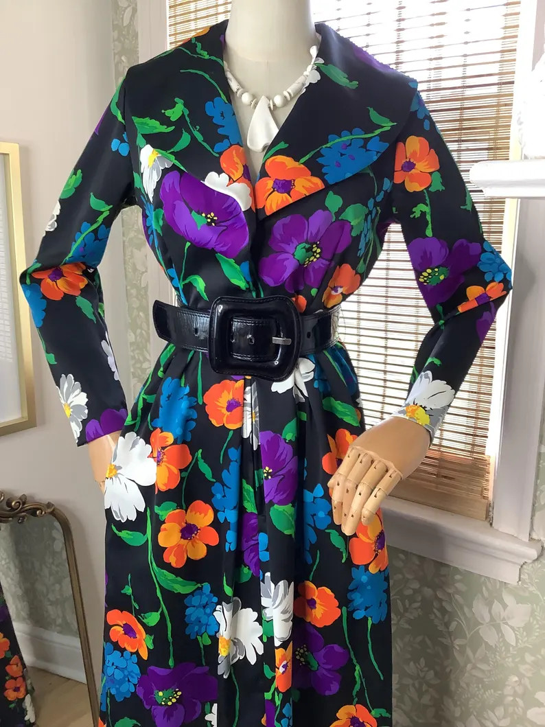 Vintage 1970s black floral maxi dress by Concept 70\u2019s Swirl, medium | Etsy (Global)