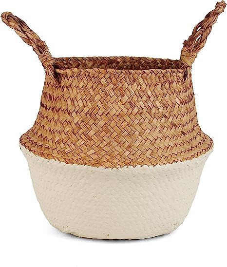 BlueMake Woven Seagrass Belly Basket for Storage, Laundry, Picnic, Plant Pot Cover, and Grocery a... | Amazon (US)