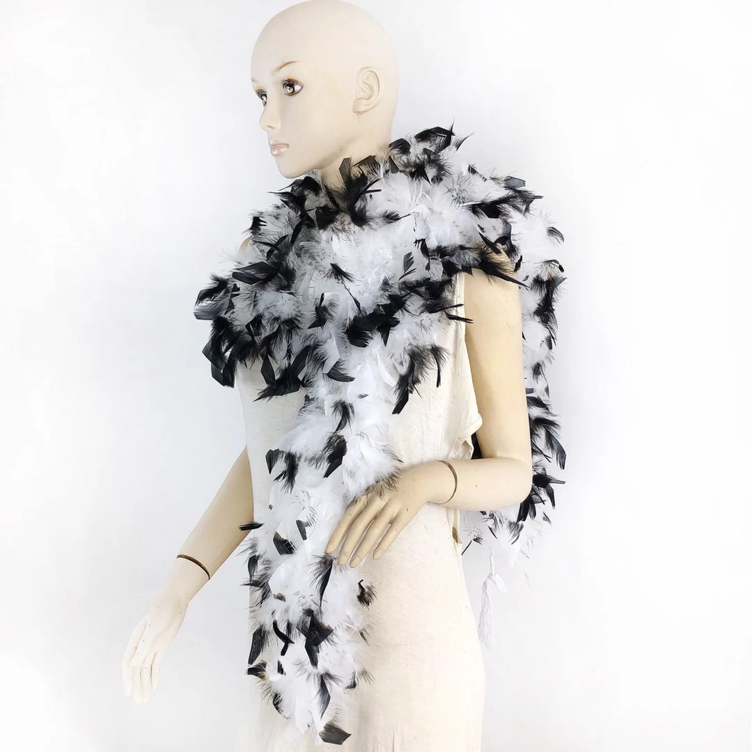 White W/ Black 100 Gram Chandelle Feather Boa, 2 Yard Long-great for Party, Wedding, Costume - Et... | Etsy (US)