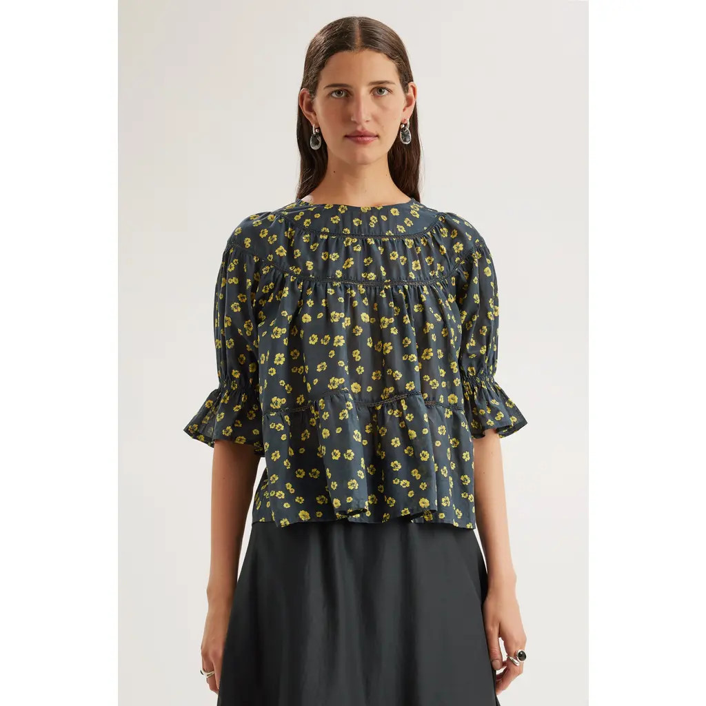 Merlette Sol Floral Print Top in Lemon Navy Floral Print at Nordstrom, Size Xx-Small | Nordstrom