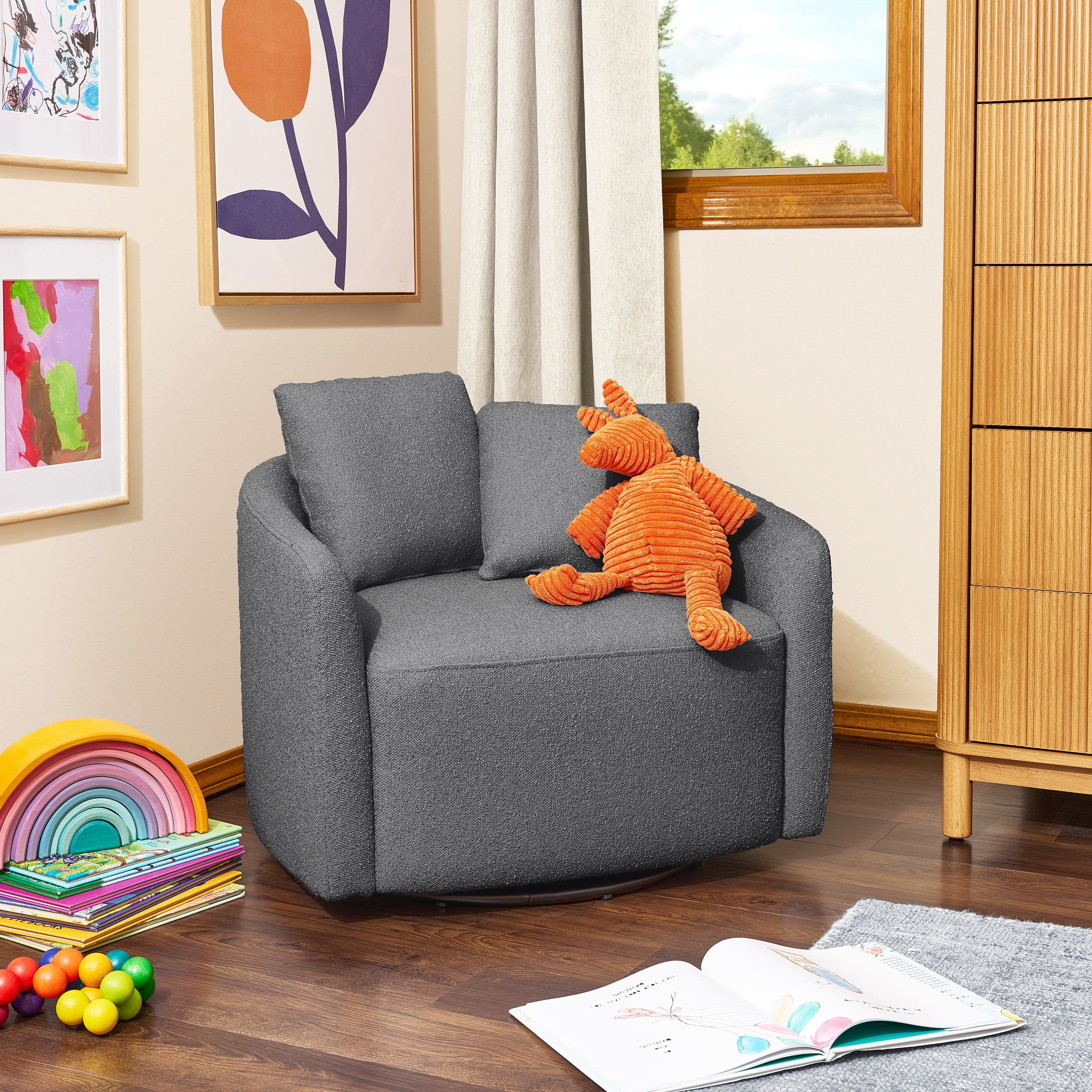 Beautiful Drew Kids Accent Chair by Drew Barrymore, Charcoal Bouclé Fabric | Walmart (US)