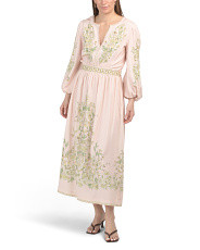 Linen Blend Puff Sleeve V-Neck Maxi Dress | Marshalls