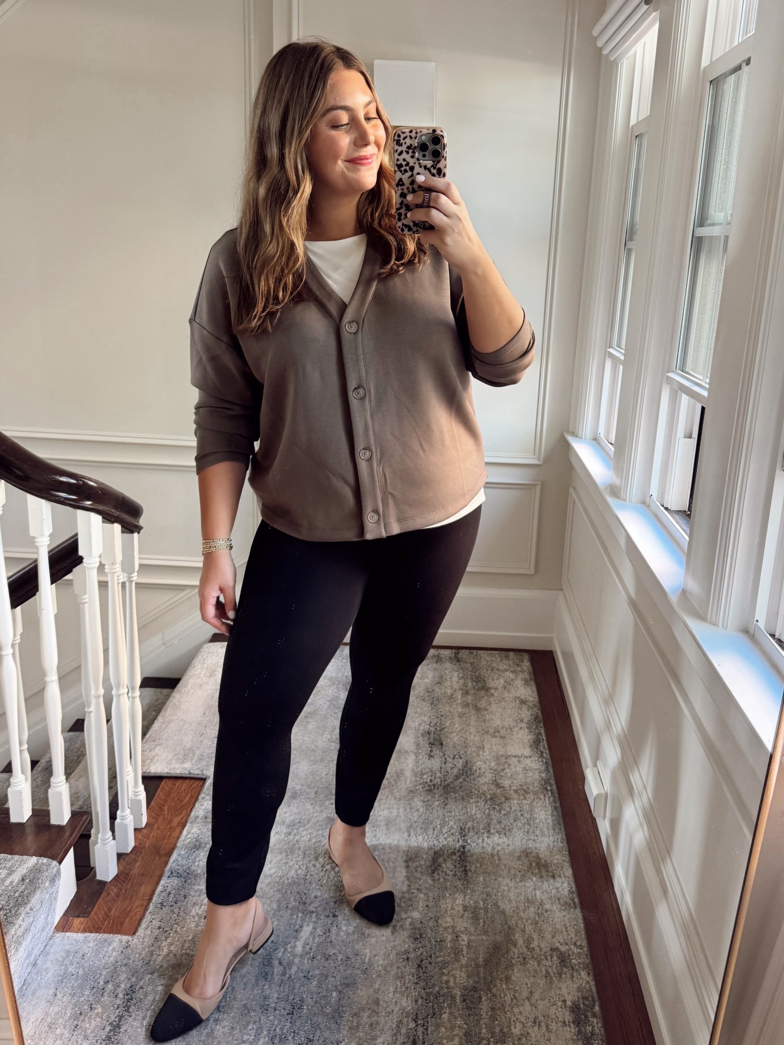 Wearing size 1X in cardigan, leggings, and 2X in tank. Leggings are currently on sale for under $40! @Spanx use CARALYN15 on your first order of full priced items. 

#LTKBump #LTKSeasonal #LTKMidsize