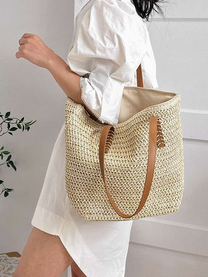 Minimalist Large Capacity Straw Bag,Perfect For Summer Beach Travel Vacation ,Large Capacity Beac... | SHEIN