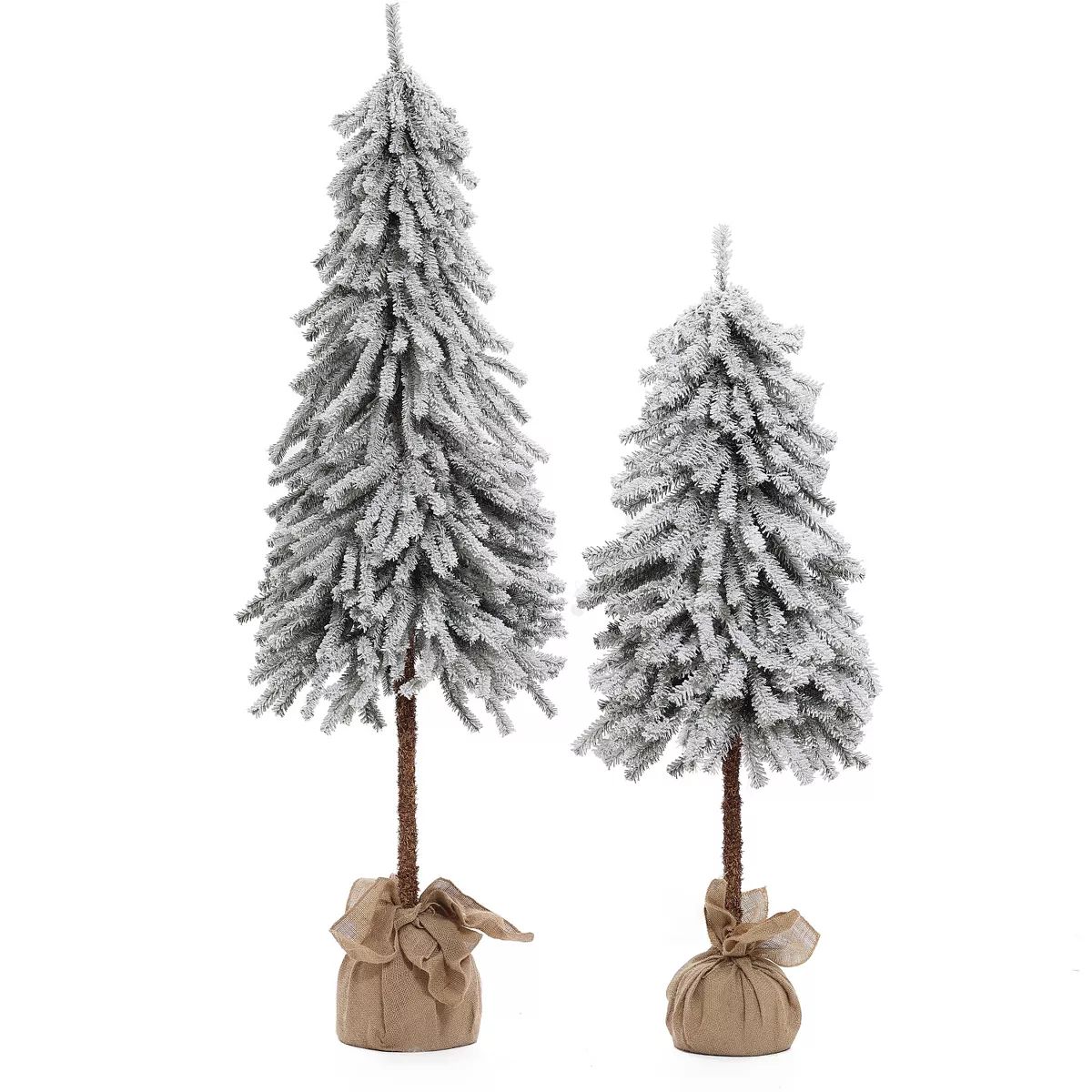 LuxenHome Set of 2 Pre-lit Snow-Flocked Potted Artificial Christmas Tree White | Target