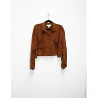 Brown Silk Cropped Blouse Vintage Brown Silk Crop Top XL Cropped Silk Shirt Brown Silk Crop Blouse V | Etsy (US)