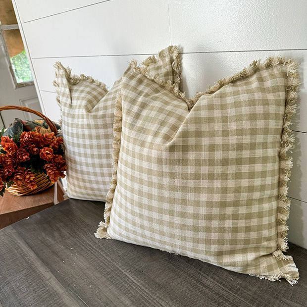 Cottage Gingham Throw Pillow With Fringe | Antique Farm House