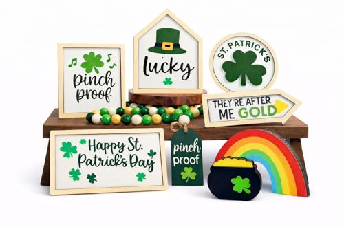 8PCS St. Patrick's Day Table Decoration Set – Shamrocks Wooden Signs, Rustic Irish Decor, Happy St. Patrick's Day Centerpiece Sign for Home, Shelf & Party Tiered Tray Decor | Amazon (US)