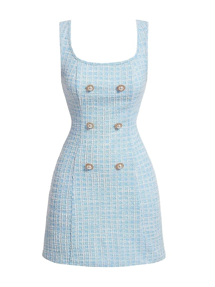 Floerns Women's Plaid Tweed Dress Sleeveless Square Neck Elegant Work Mini Dress | Amazon (US)