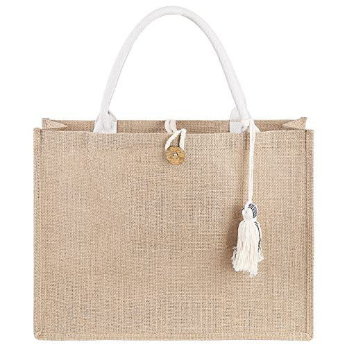 itgowisa Large Jute Beach Tote Bag for Women, Waterproof Burlap Shopping Bag with Pocket & Tassel, Lightweight Reusable Grocery & Travel Tote, Summer Beach Gift for Her | Amazon (US)