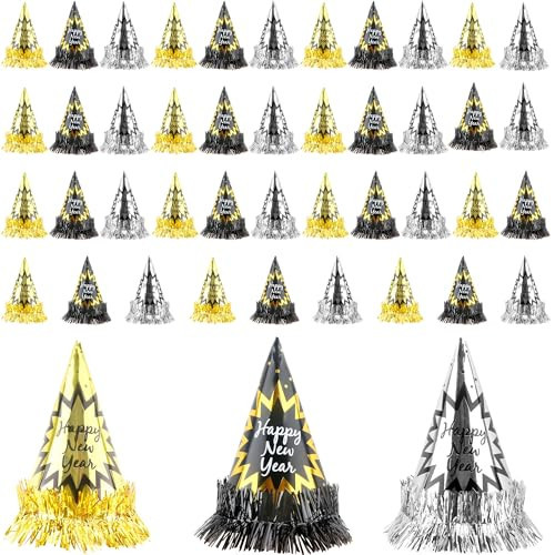 Restroma 45 Pcs Paper Happy New Year Hats New Years Eve Hats Eve Cone Party Hats Bulk for Adults Kids New Years Party Dress Accessories | Amazon (US)