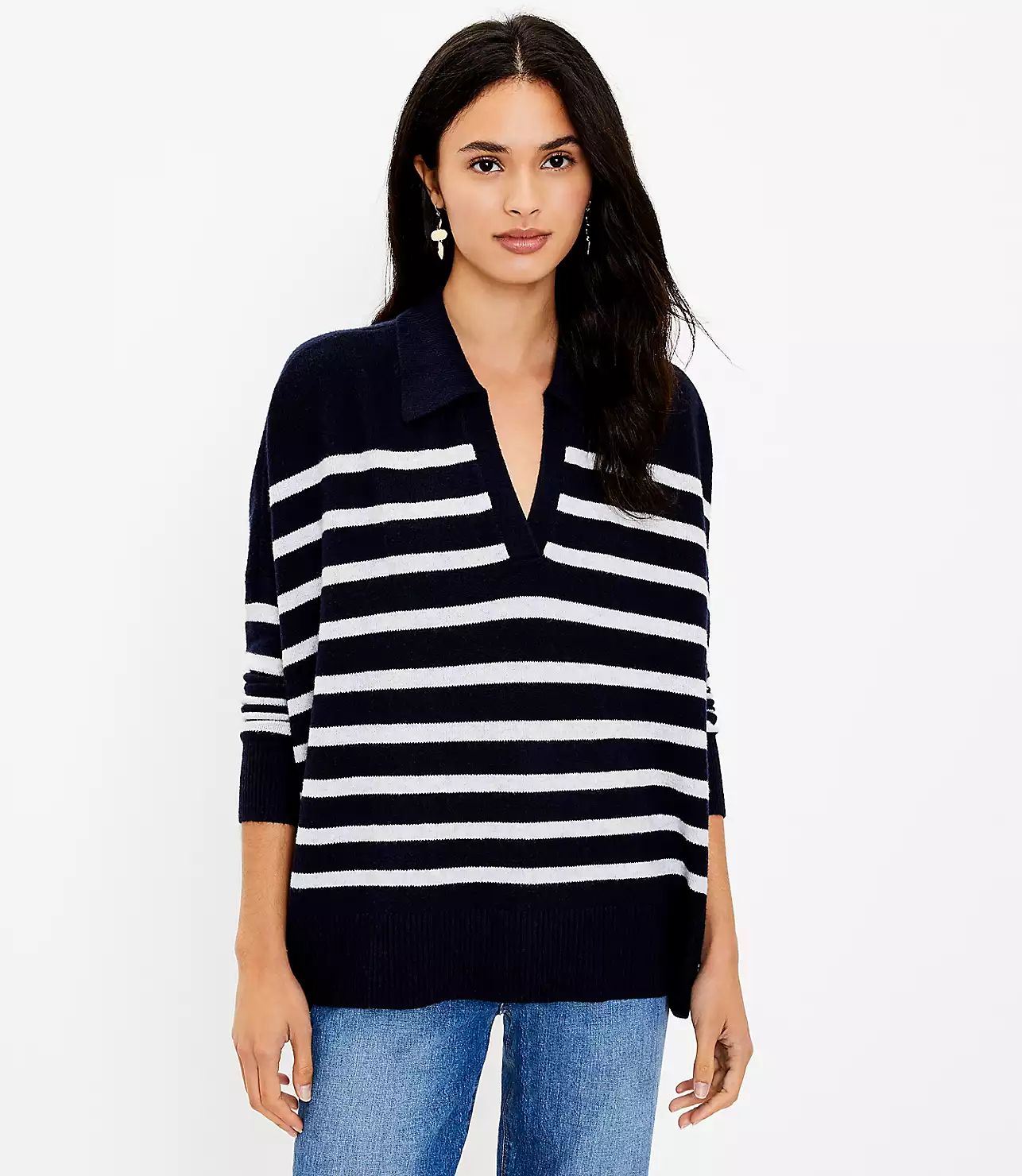 Striped Polo Poncho Sweater | LOFT