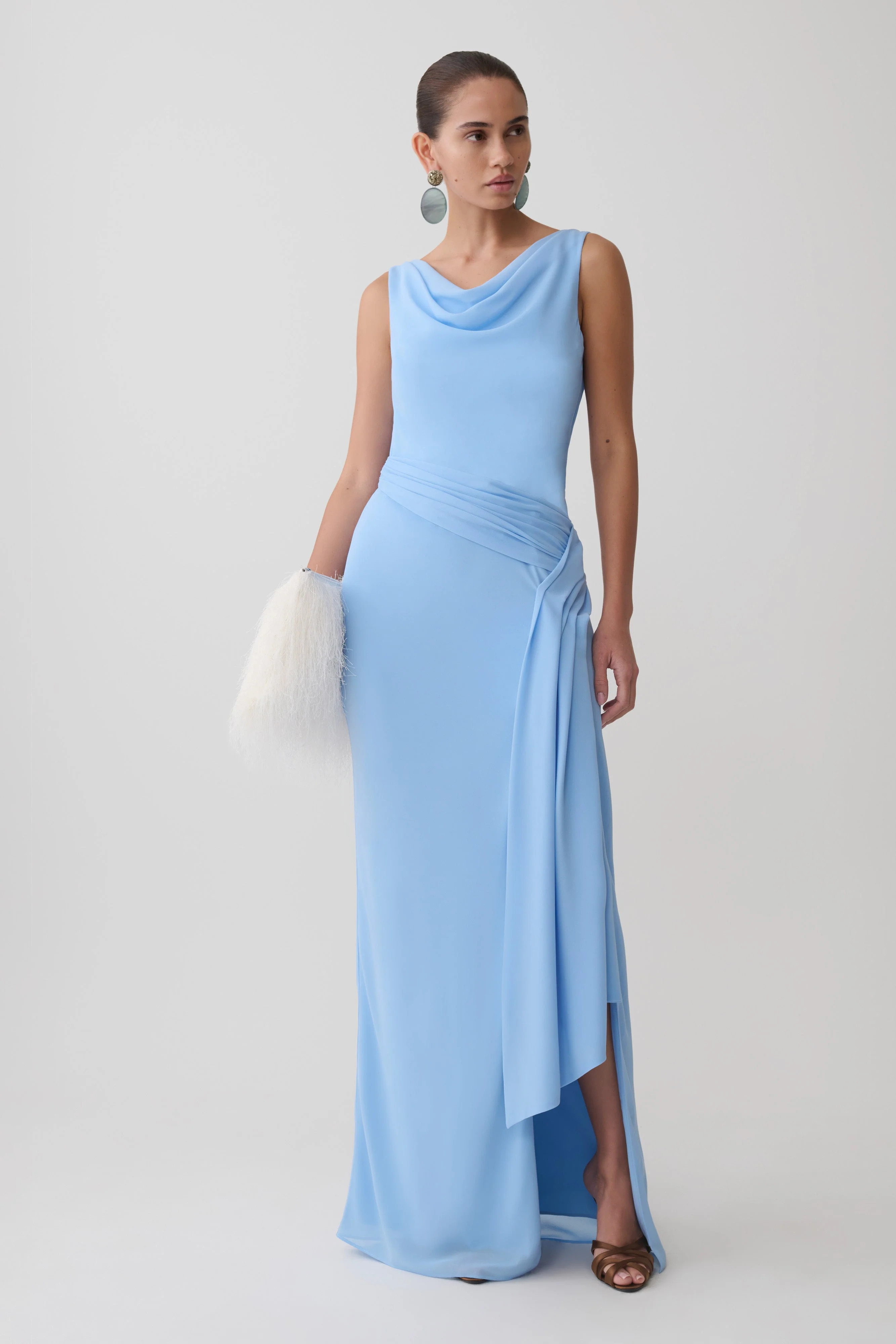 Marjorie Draped Back Chiffon Maxi Dress - Sky Blue | MESHKI US