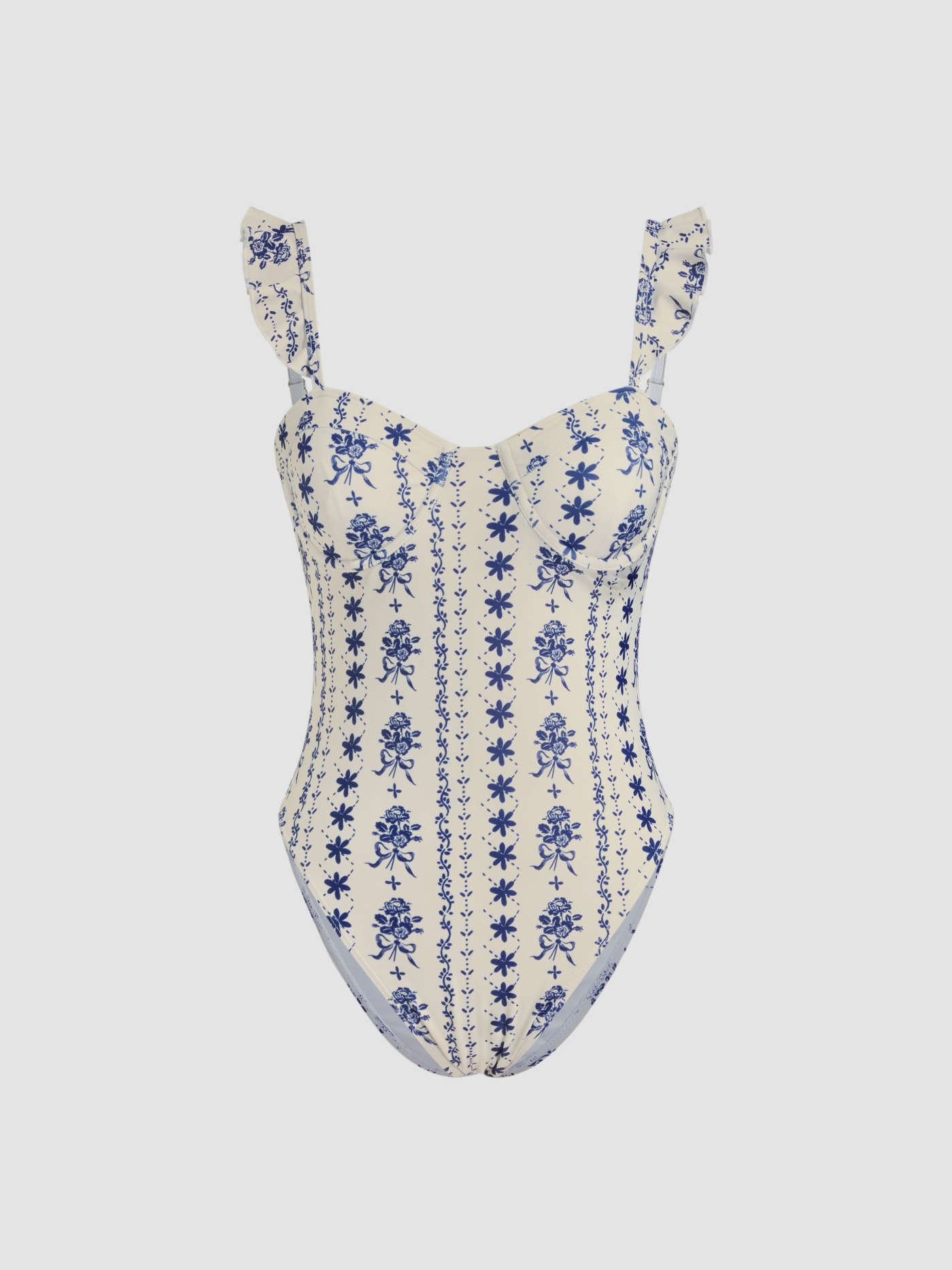 Shaping Sweetheart Floral Lettuce Trim One Piece Swimsuit | Cider